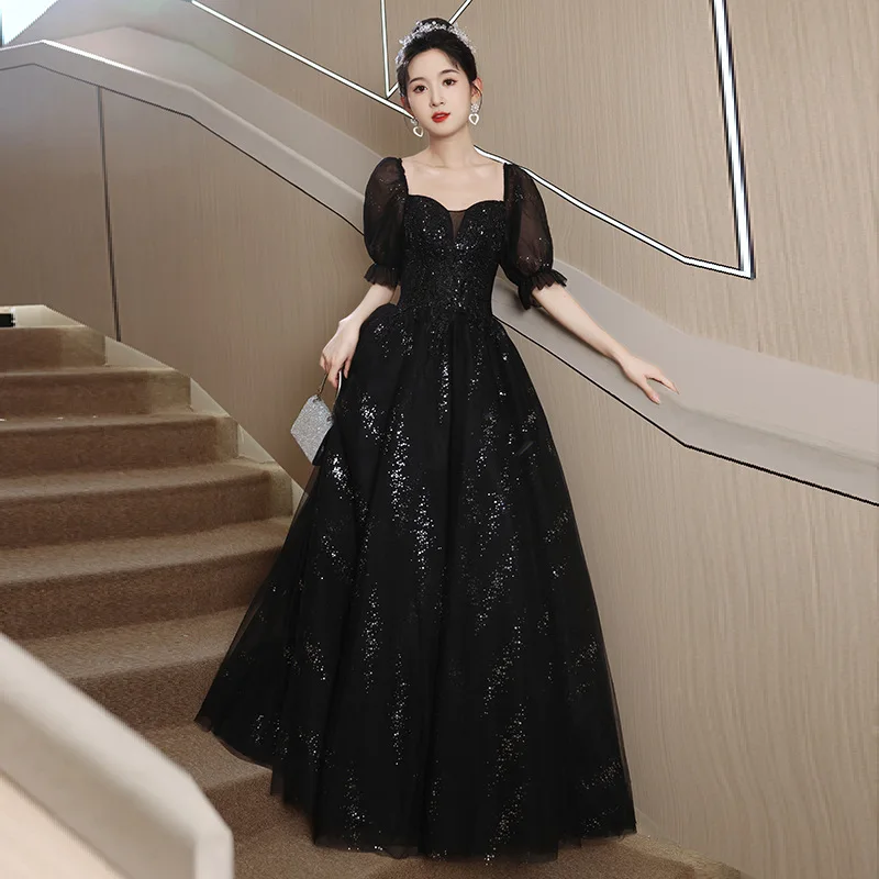 

Black Off The Shoulder Evening Dress Elegant Beading Sequins Organza Long Formal Banquet Gowns Lady Celebrity Party Dress