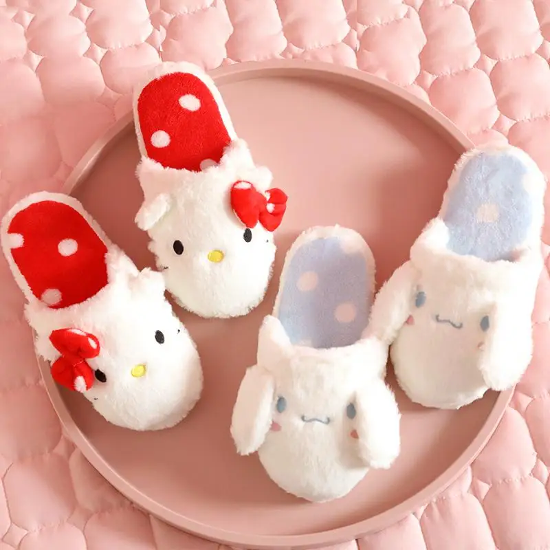 Hello Kitty Slippers Sanrio Cotton Slippers Anime Cartoon Indoor Floor Anti-Slip Slippers Gift Cute Girl Kuromi Shoe Wholesale