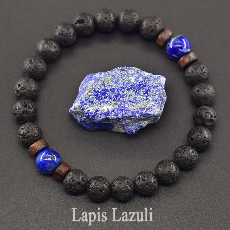 Natural Lava Bead Bracelet Homme Blue Apatite Stone Bracelet Women Lapis Lazuli Amethyst Bangle Volcanic Jewelry Heath Care Gift