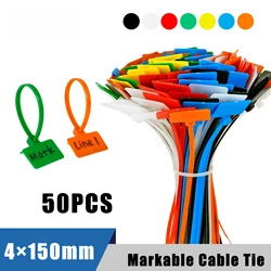 50pcs Easy Mark 4*150mm Nylon Cable Ties Tag Labels Plastic Loop Ties Markers Cable Tag self-locking Zip Ties