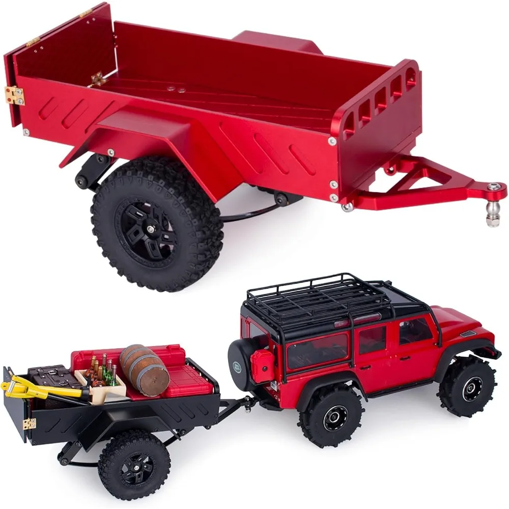 

AMK 360g Aluminum CNC RC Trailer for 1/18 1/24 Crawlers,Compatible with Axial SCX24, AX24, TRX4M,Defender,Bronco,K10, F150 (Red)