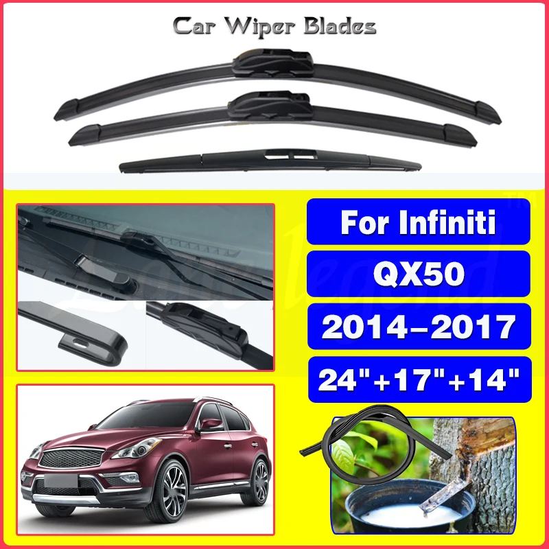 

Front Rear Wiper Blade For Infiniti QX50 2014 2015 2016 2017 Car Accessories Windscreen Brushes Wipers U Type J Hooks 24"17"14"