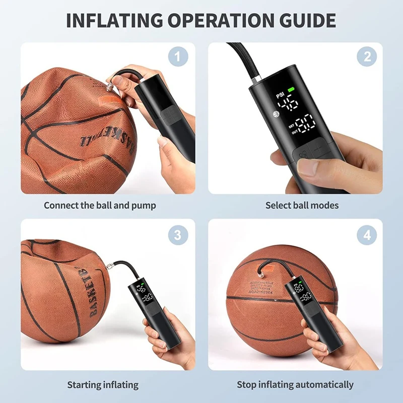 MY01 Electric Balls Pump With 4 Preset Modes Inflation & Deflation Accurate Pressure Gauge - Automatic For Sports Balls