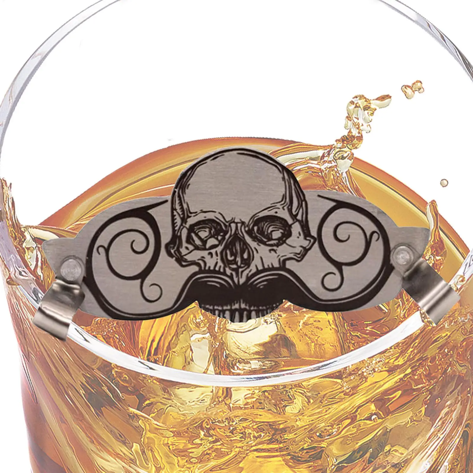 Mustache Guard for Drinking Defender Stainless Steel Mustache Guard Decorative Skull Design Beard Protection for Coffee Mugs