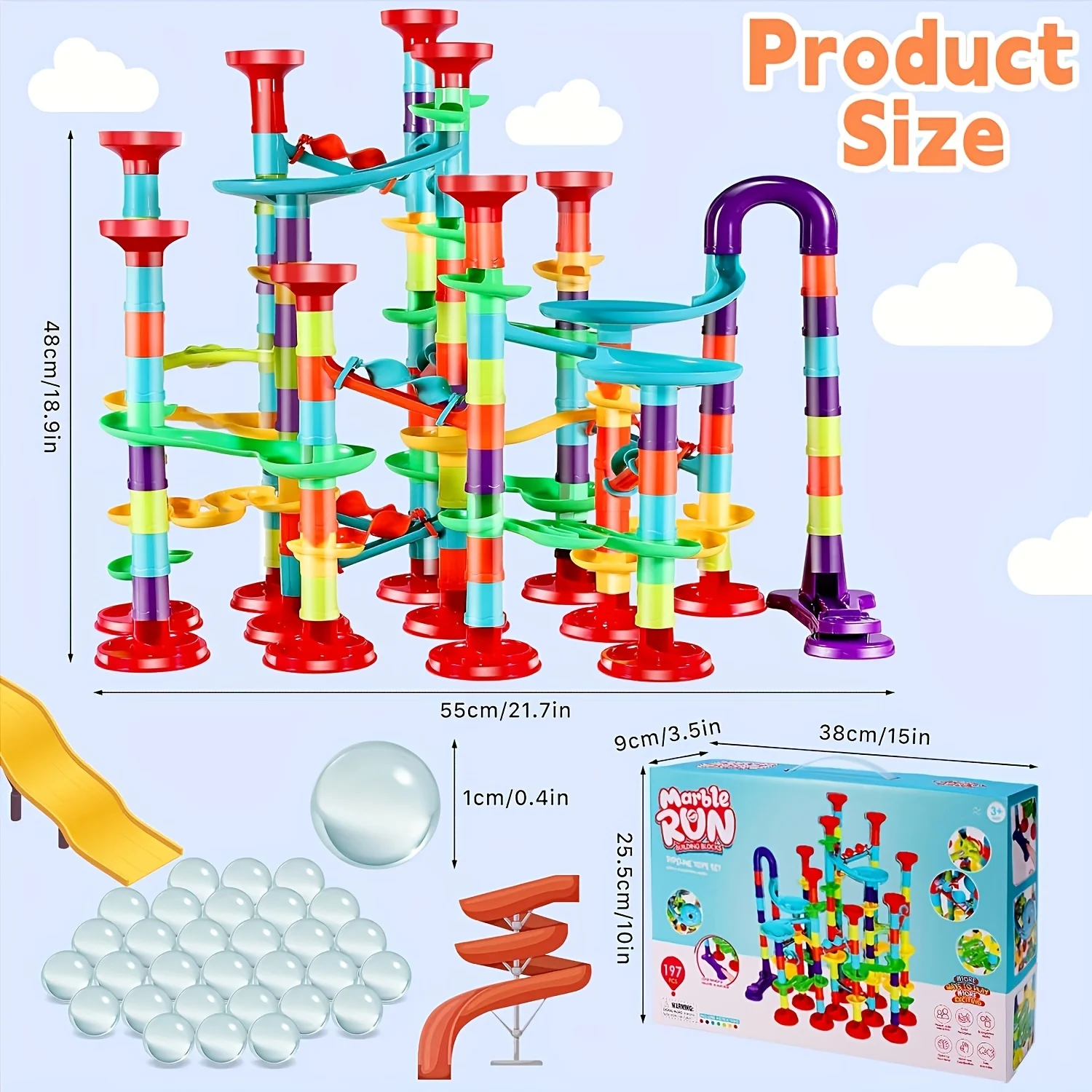 

197pcs Marble Race Track Set STEM Building Blocks Game Marble Run Construction Toy Best Gift for Birthday And Holidays