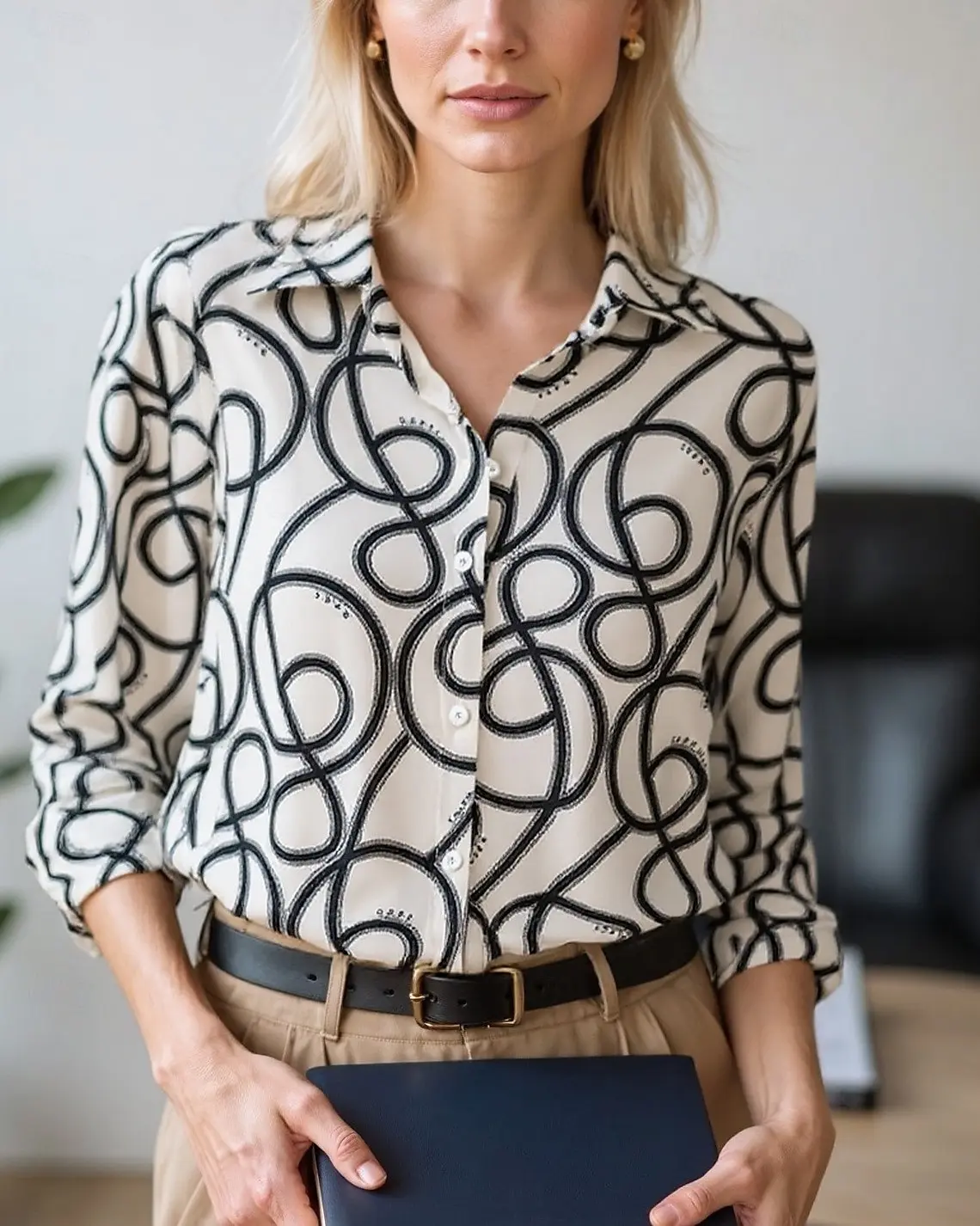 Women's Blouse Tops Geometric Color Block Elegant Daily Stylish Long Sleeve Shirt Collar Regular Tops Work Daily Buttons Prints