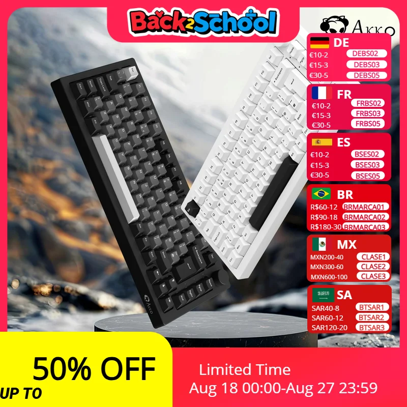 

Akko 5075B Plus 75% Механическая игровая клавиатура ISO-DE/UK/Nordic с возможностью горячей замены, многорежимная, 2,4 ГГц/USB Type-C/BT 5.0