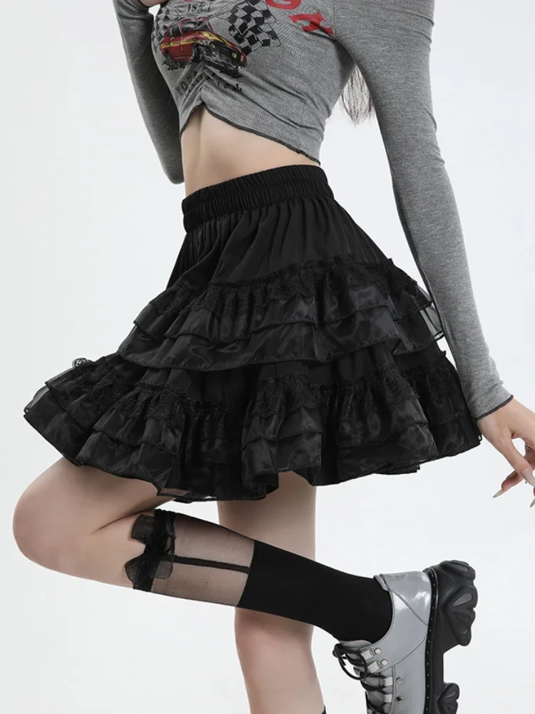 New Mesh Super Fairy Lolita Sweet  Hot Skirt High Waist  Lace Cake Mini Y2k Skirt