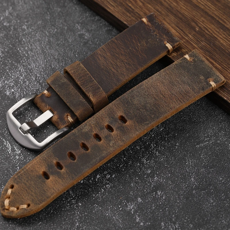 Handgefertigtes Armband aus Rindsleder der ersten Schicht, 20, 22, 23, 24, 26 mm, braunes, gepolstertes Lederarmband für PAM111 441, weiches Herrenarmband