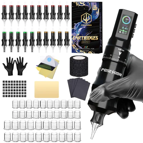 Imagen 2 del producto Kit de tatuaje POSEIDON V5, Kit de pluma de tatuaje caliente para maquillaje permanente, Kit de máquina de tatuaje, fuente de alimentación de tatuaje de alta potencia, Kit de pistola de tatuaje