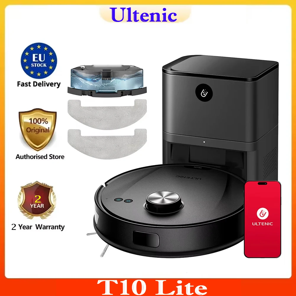 Aspirateur Robot Ultenic T10 Lite avec Navigation Lidar, aspiration 4500Pa, matrice auto-vide, nettoyage jusqu' 180 minutes d'autonomie