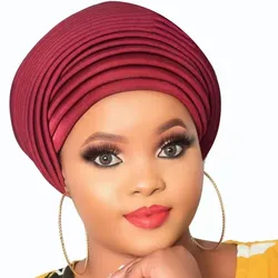 Multilayer African Women's Turban Cap Female Head Wraps Pleated Auto Gele Cap Headtie Muslim Headwear Party Headpiece