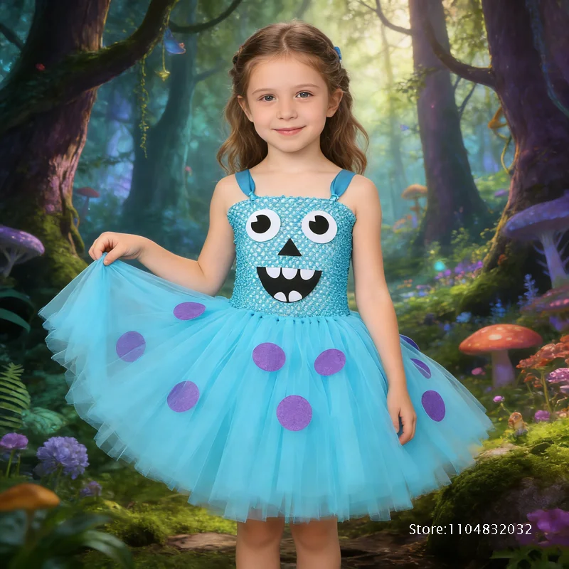 

Синий пушистый костюм монстра Салливана для девочек: наряд для дня рождения, Хэллоуина, карнавала, косплея, маскарадное платье-пачка, одежда для переодевания