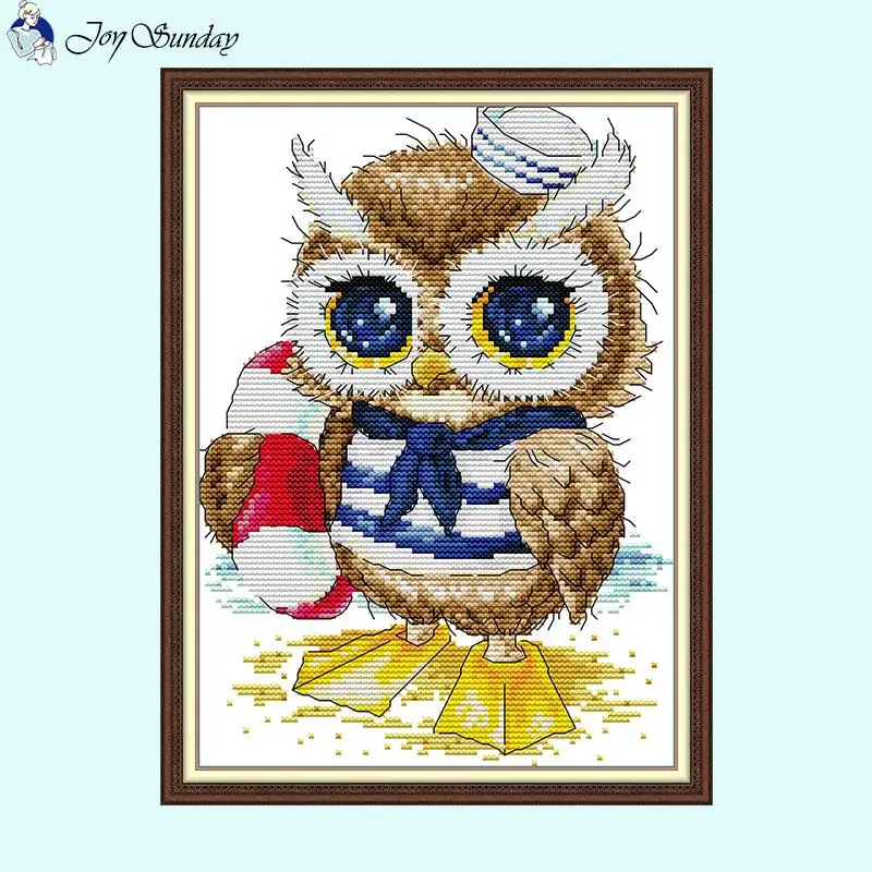 Cute Owl Cartoon Animal Pattern Cross Stitch Set 14CT 16CT 11CT Counted Stamped Needle and Thread DIY Kids Embroidery Sewing Kit