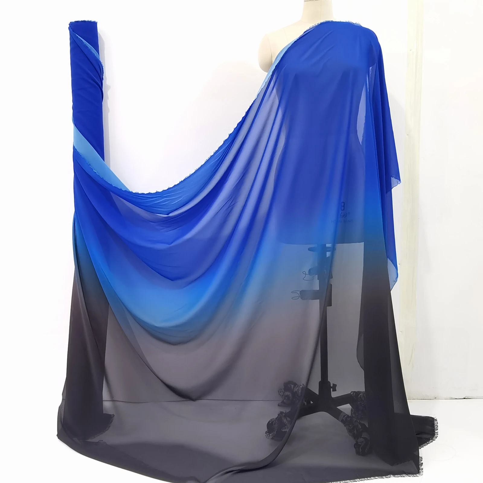 100D gradient dress cloth royal blue black ombre chiffon material