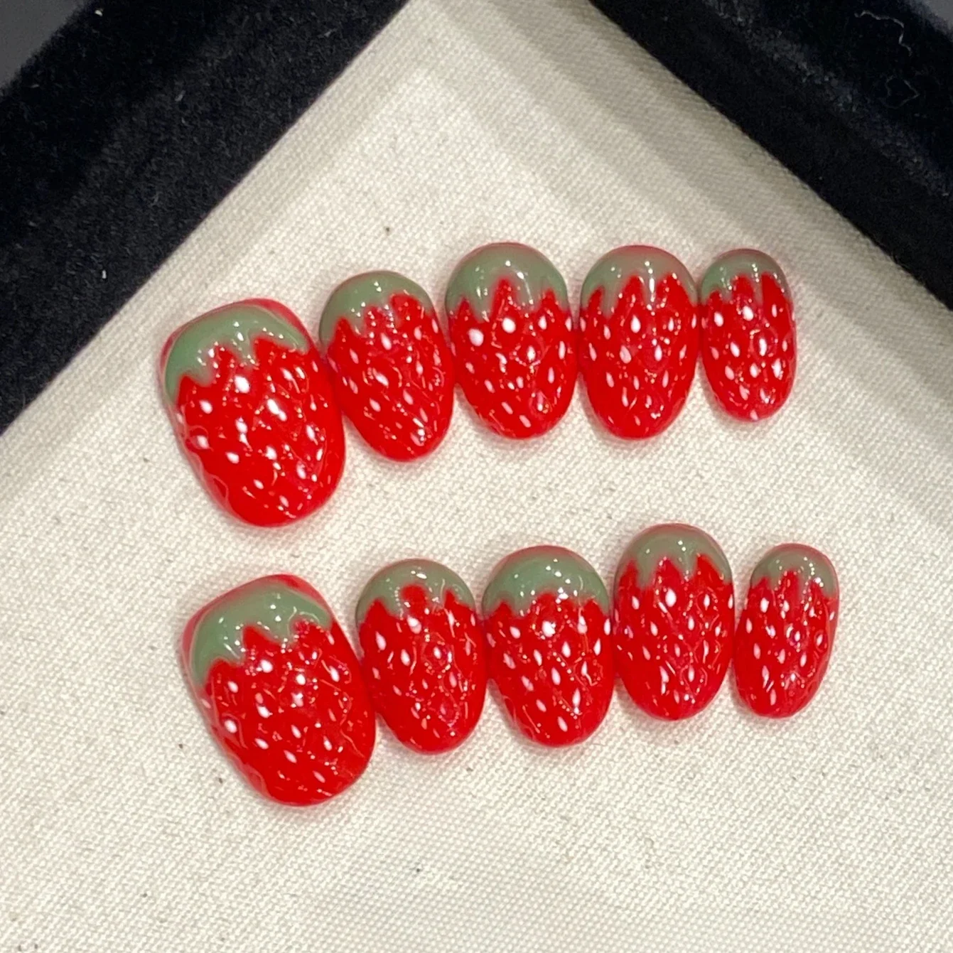 10Pcs Short Handmade Press On Nails Full Cover Summer 3D Fruit Cartoon Cute Design False Nails Artificial Wearable False Nails