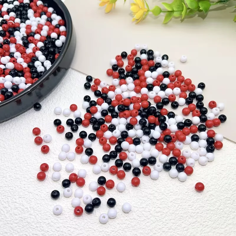 200 Stück 6mm Weiße, Rote und Schwarze Acrylperlen in Mischfarben für DIY-Handwerk, Bekleidungsherstellung und Schneiderbedarf – Detail 7