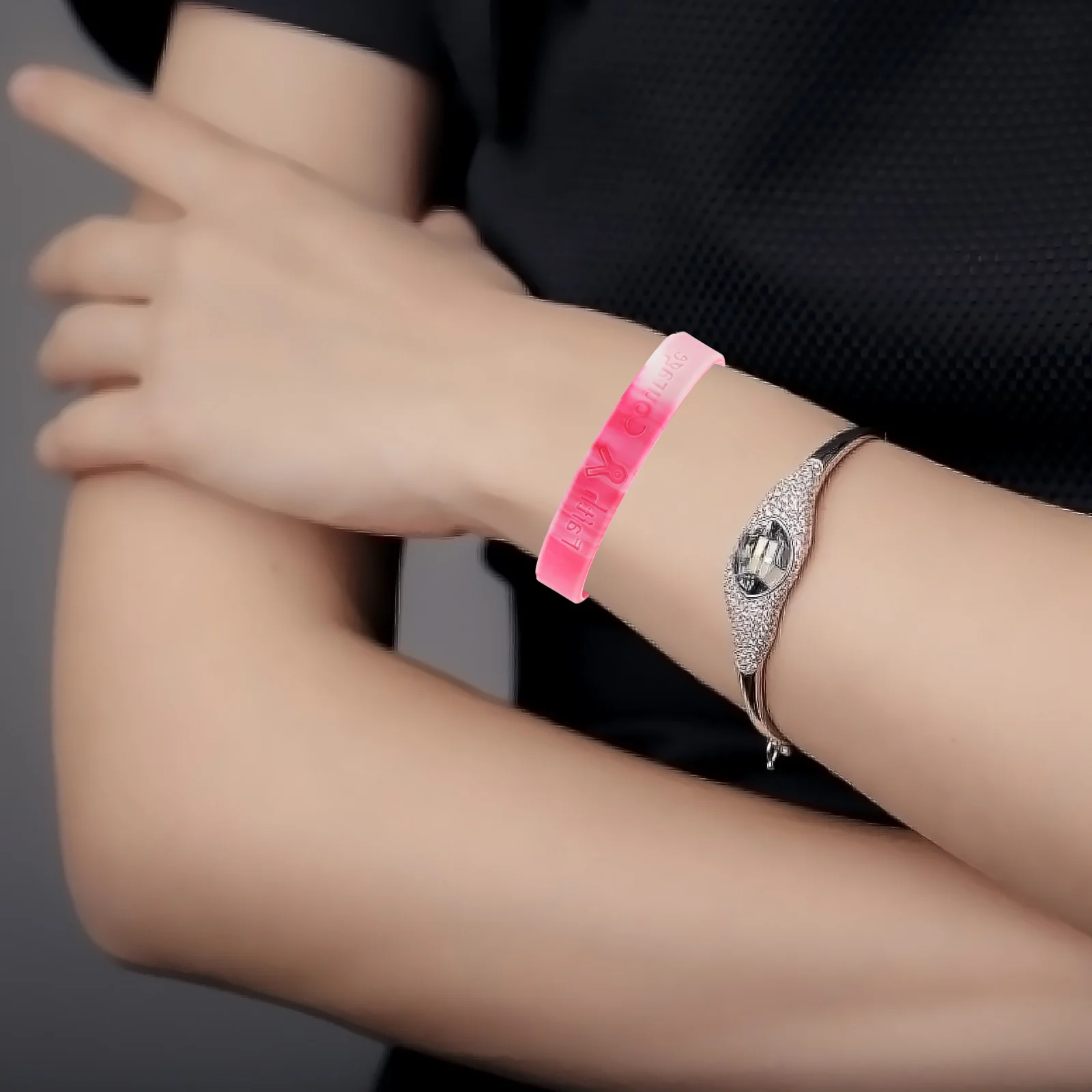

10pcs Silicone Bracelets Pink Ribbon Breast Cancer Awareness Wristbands Smooth Shiny Elastic Hand Bangle For Women Men Unisex