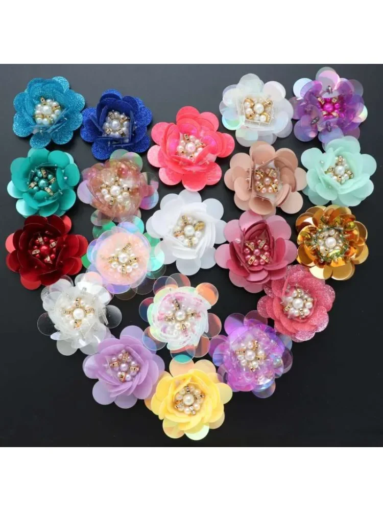 markii 10pc/lot naszycie kwiat zroszony naszywki na odzież DIY rhinestone cekiny przyszyć patch haftowane aplikacje parche ropa — zdjęcie 2
