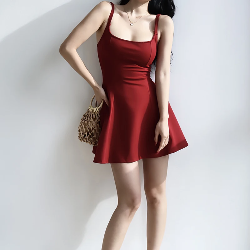 Mini abito Sexy donna nuova estate stile francese cinturino per Spaghetti rosso una linea Backless vocazione spiaggia Y2K Club Prom abiti nuovo