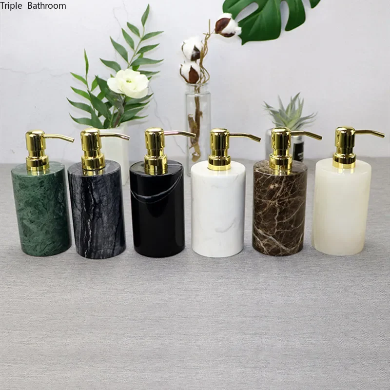 1pc Light Luxury Liquid Soap Dispenser Natural Marble Home Shampoo Shower Gel Bottle Wristband Dispenser Bathroom Accessories