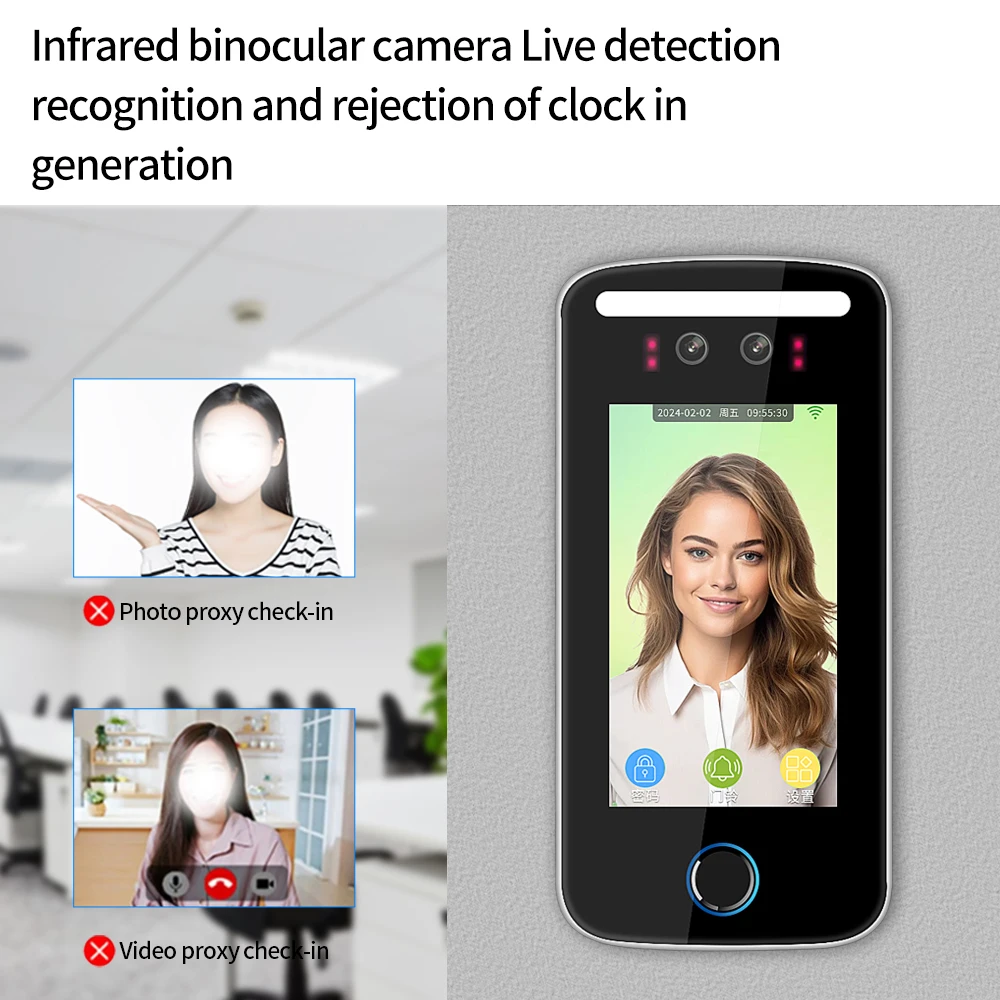 IP65 Rainproof Support Tuya App Wifi Dynamic Face TimeAttendance Control Biometric Facial Recognition Door Lock Control System
