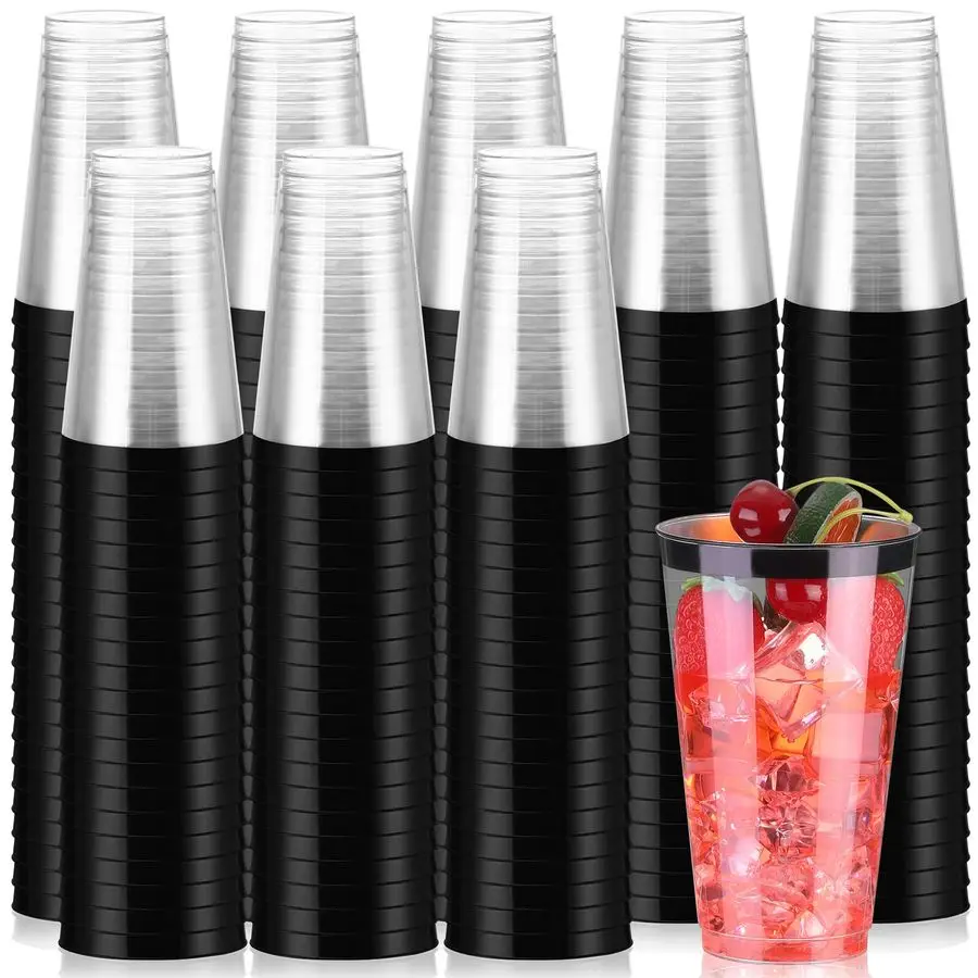 

100 Pcs 16oz Plastic Cups Disposable Rimmed Cups Heavy Duty Drinking Wine Glasses for Christmas Winter Birthday Beer Taste Servi