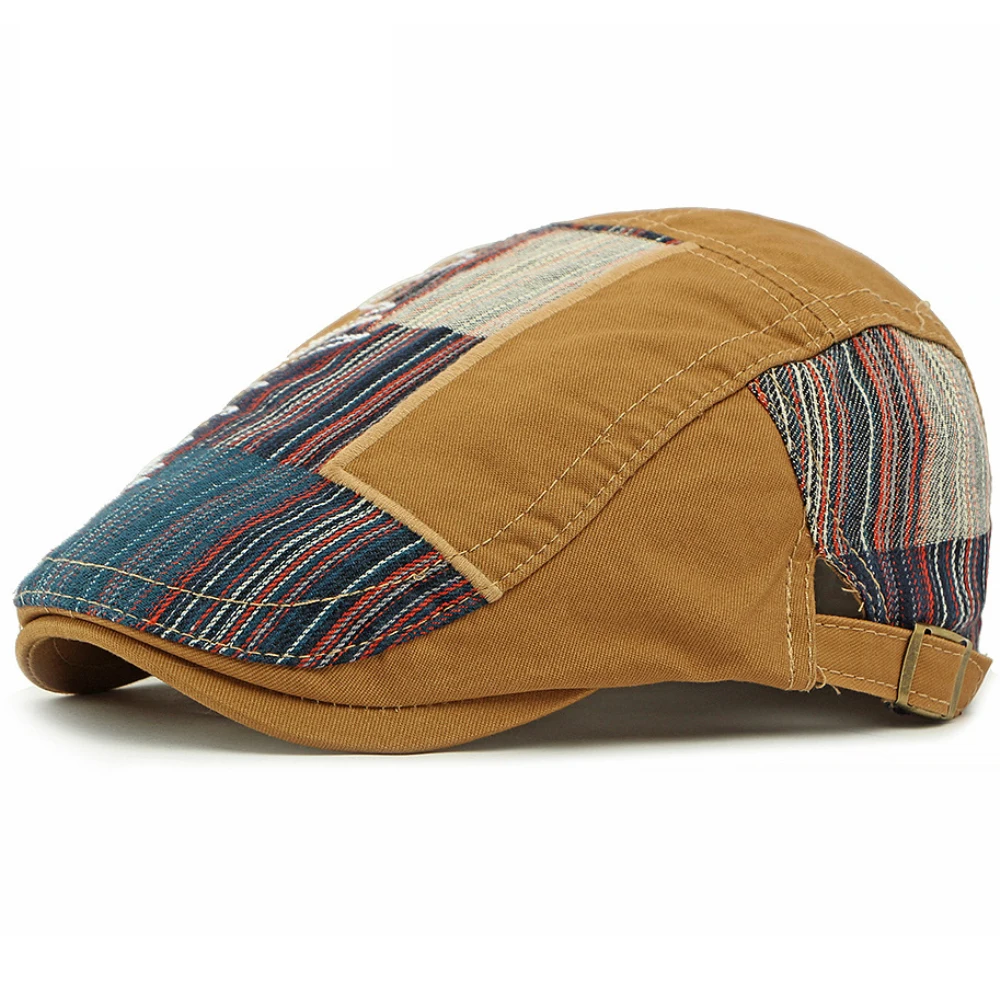 

HT4806 Beret Cap Spring Summer Autumn Hats for Men Women Vintage Patchwork Beret Hat Male Female Ivy Flat Cap Adjustable Berets