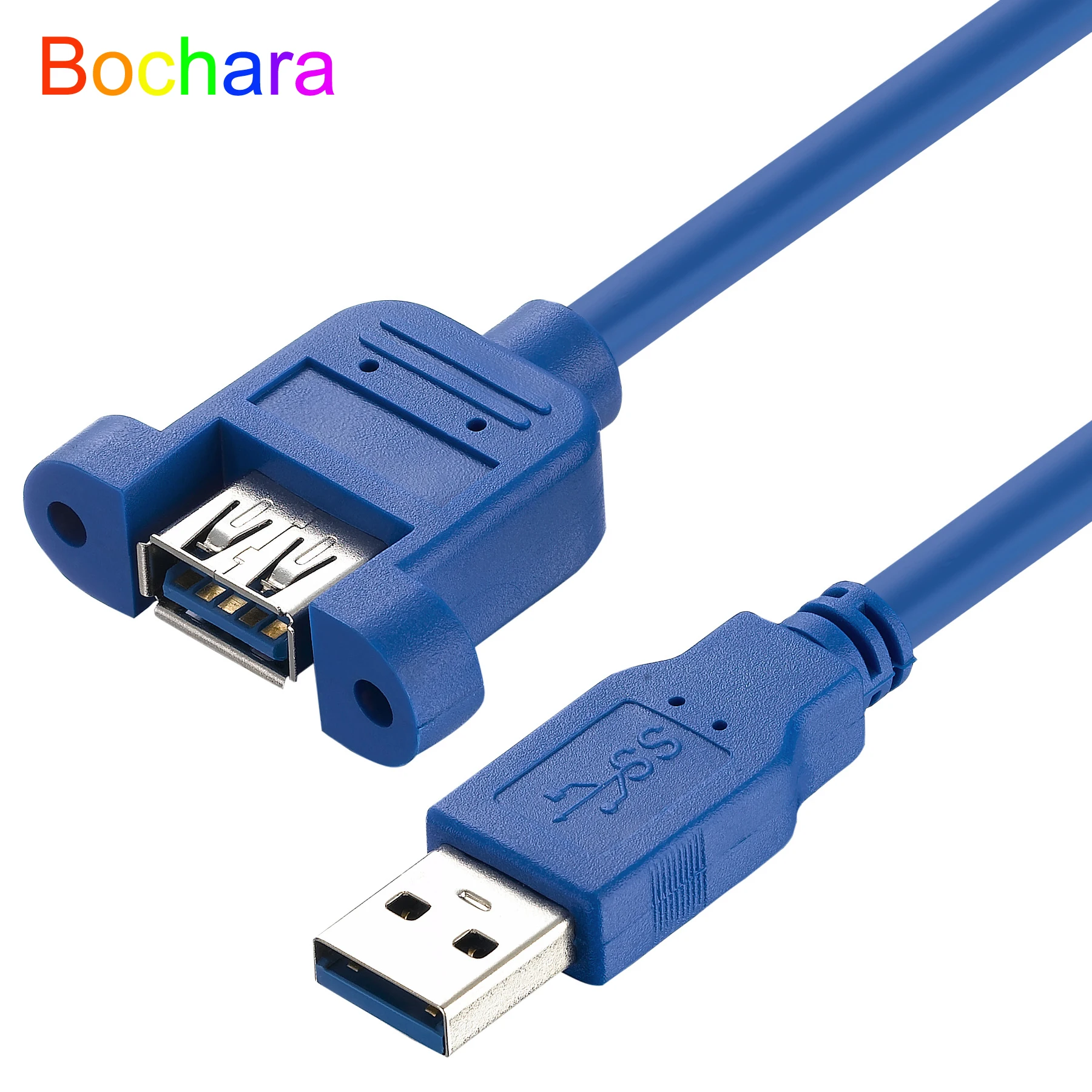 Bochara USB 3,0 Удлинительный кабель штекер-гнездо 24AWG + 28AWG двойной экранированный (фольга + Плетеный) с винтовым креплением синего цвета