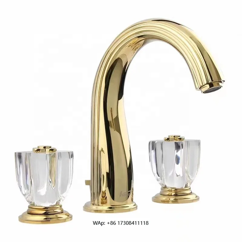 

Deck Mount 3 Hole Bathroom Basin Faucet Mixer Brushed Gold Brass Faucet 2 Handle Bathroom Sink Faucet