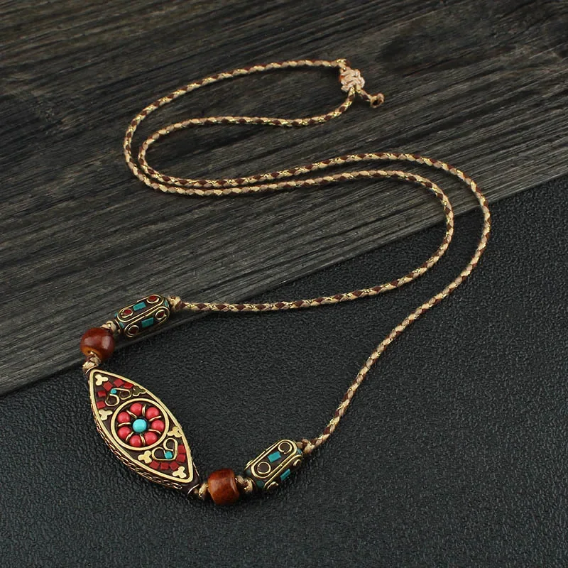 

Непальское ожерелье с глазом Будды в национальном стиле, ручная витая веревка, минималистичные аксессуары из хлопка и конопли, кулон, ручная работа, Je