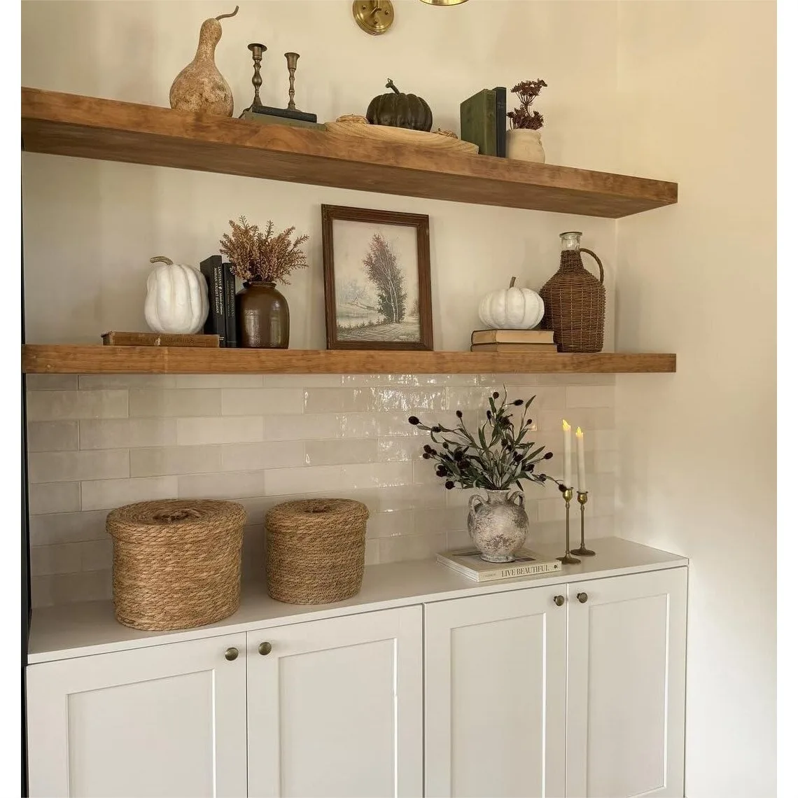 

36 Inch Walnut Floating Shelves, Solid Wood Farmhouse Wall Shelves with Invisible Brackets, Heavy Duty 50lbs Capacity for Living