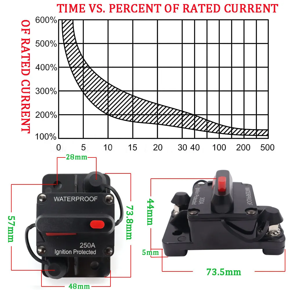 1pcs 12-48V DC Car Boat Auto Waterproof 30A 40A 50A 60A 70A 80A 100A 120A 150A 200A 250A 300A AMP Circuit Breaker Fuse Reset