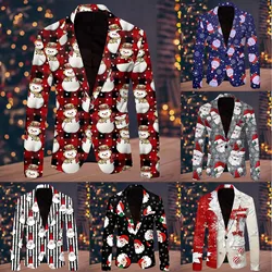 Fashion Santa Claus Print Suit Jacket Men's Christmas Coat Autumn Winter New Men Blazer Jackets For Men Christmas Party Jackets