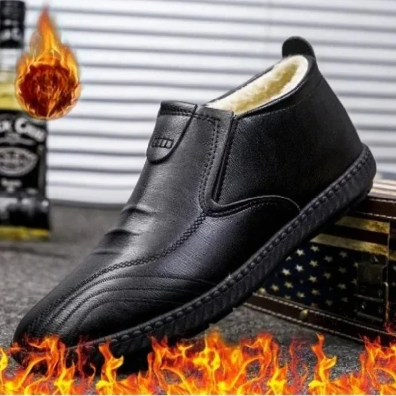 Männer Casual Loafers Bequeme Leichte Walking Schuhe Mokassins Atmungsaktive Slip auf Männliche PU Leder Fleece Warme Schuhe