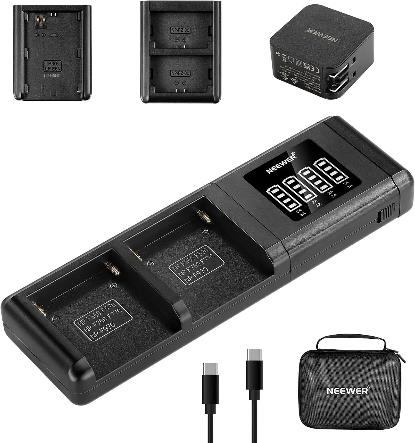 SN4 Modular Camera Battery Charger Compatible with NP-F970 950 750 550 NP-FZ100 Canon LP-E6 LP-E6N LP-E6NH