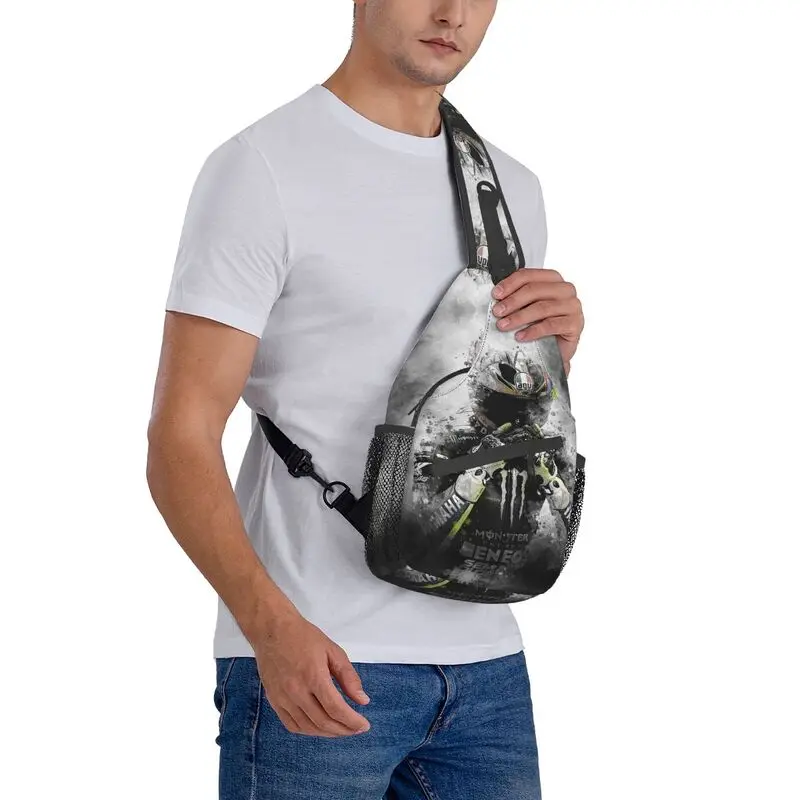 Motorcycle Racing Rossi Crossbody Sling Backpack Men Custom Chest Shoulder Bag for Travel Hiking Daypack