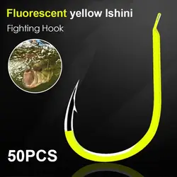 50 pz di alta qualità fluorescente combattimento amo da pesca forza carpa spinato ganci in acciaio al carbonio Sea Fly attrezzatura da pesca accessori