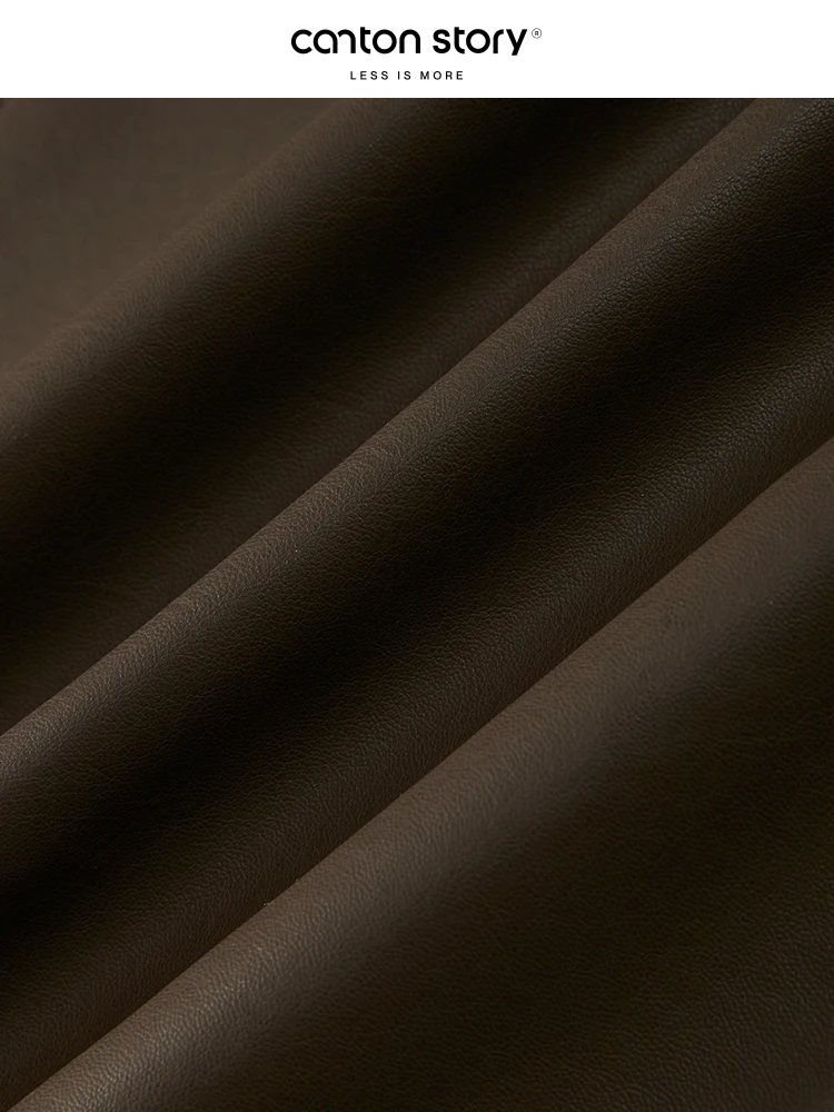 Slimming Effect Vintage Collar Brown Leather Jaet ort Outerwear Women's Autumn Faionable Button up Casual Top