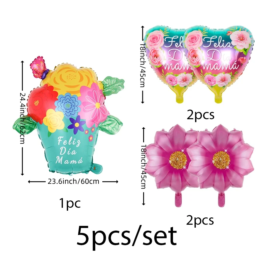 5pcs Mother\'s Day Decoration Balloon Set  Sunflower Flower Basket Trophy Balloons Home Decor