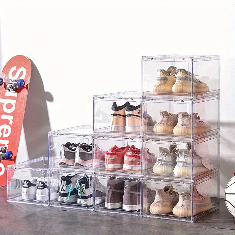 

Clear Plastic Shoe Boxes Set of 2, Foldable and Stackable, Perfect for Entryway, Bedroom, Home, Dorm, or Ramadan Decor