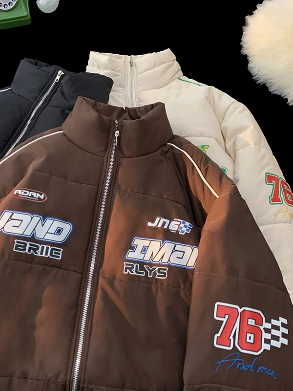 

American Sle Thiened Winter Cotton Jaet Stand Collar Fce Lined Men's Racing Bread Coat Warm Couple's Outerwear