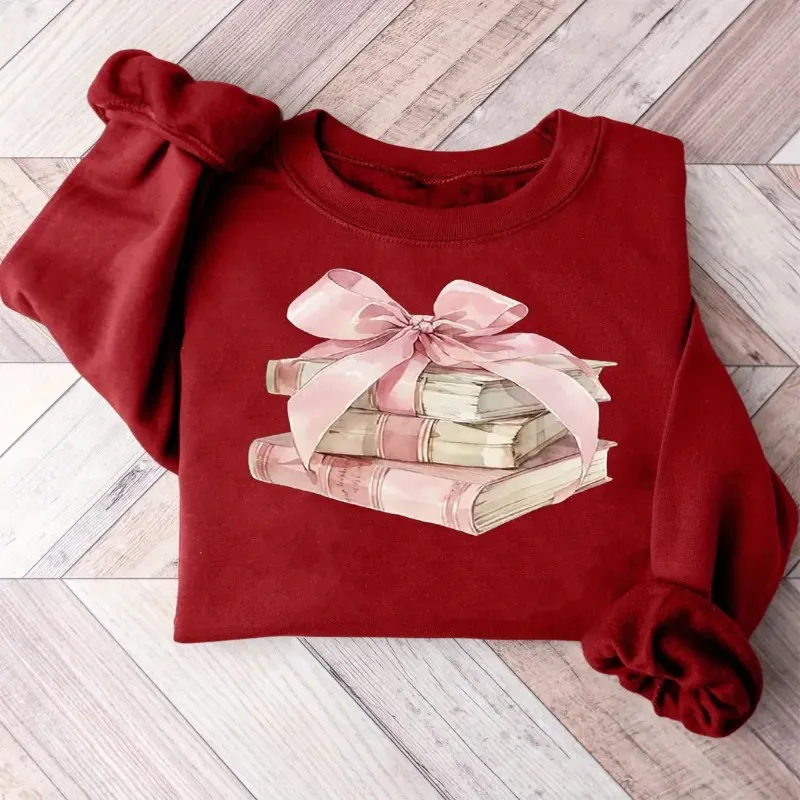 

Fall Winter Women Plus Size Clothes Female Sweatshirt Oversize Pink Ribbon Graphic Print Machine Washable Street Style Trendy