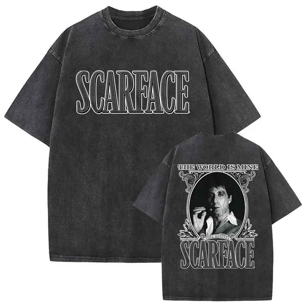 

Washed Vintage Scarface The World Is Mine Crime Movie Al Pacino As Tony Montana Tshirt Men Rock Oversized T-shirt Men's T Shirts
