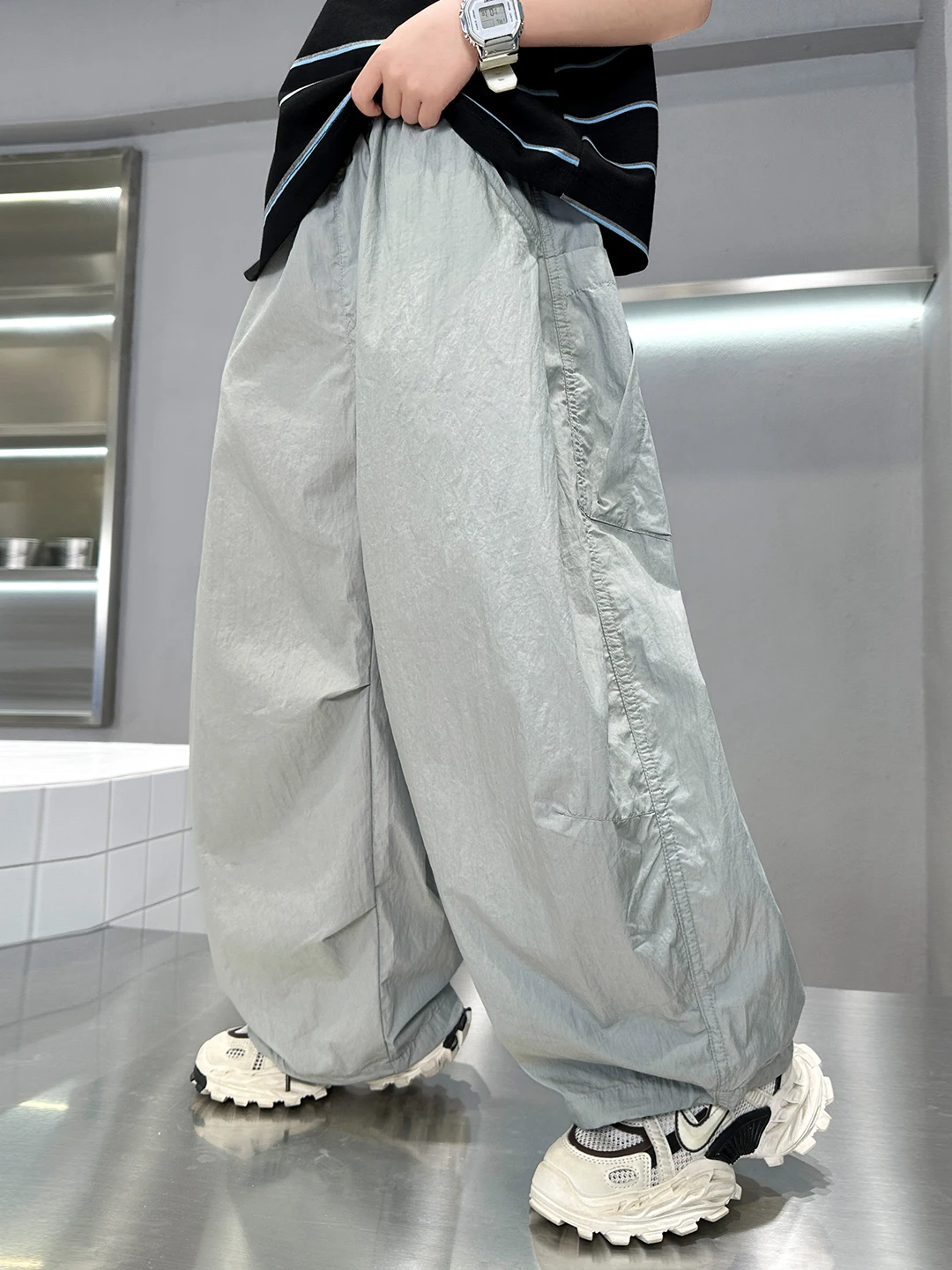 子供用夏用スポーツ蚊よけパンツ-薄手伸縮性ウエスト-ロング丈-ポリエステル繊維-男の子用おしゃれトレンドパンツ
