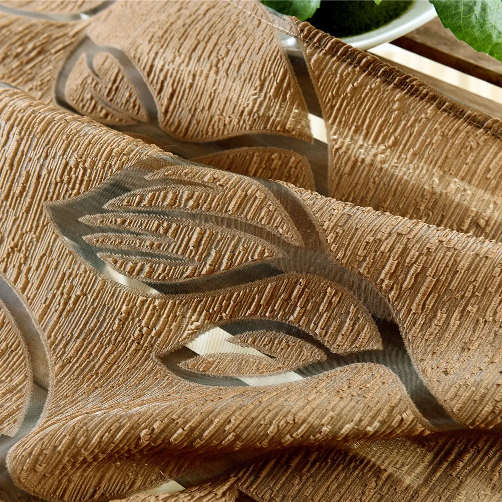 Translucent Voile Curtain Rod Pocket 100x200cm Coffee Transparent Window Sheer Window Screen for Bedroom Living Room