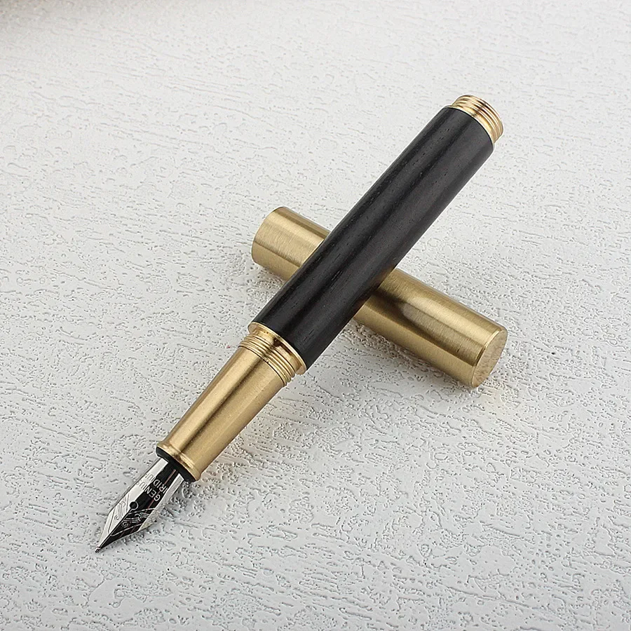 Luxury Fountain Pen Fine Nib Classic Design Metal Short Wooden Pen with Converter Weight Ink Pen for Smooth Writing