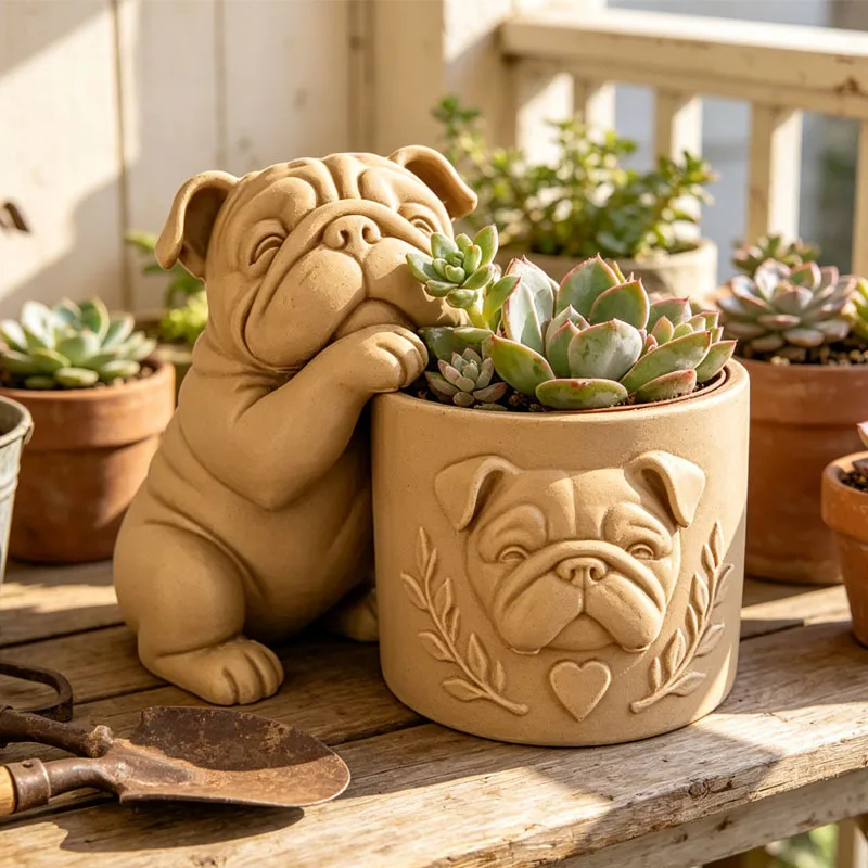 1 Piece Bulldog-Shaped Flower Pot 3D Printed Fun and Creative Cute French Bulldog Flower Pot Desktop Art Ornament Desktop Decoration