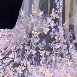 3D Butterfly Embroidery Lace Fabric Hand-Embroidered Cloth for Wedding Dress Heavy Handmade Clothing DIY Sewing Mesh Fabrics