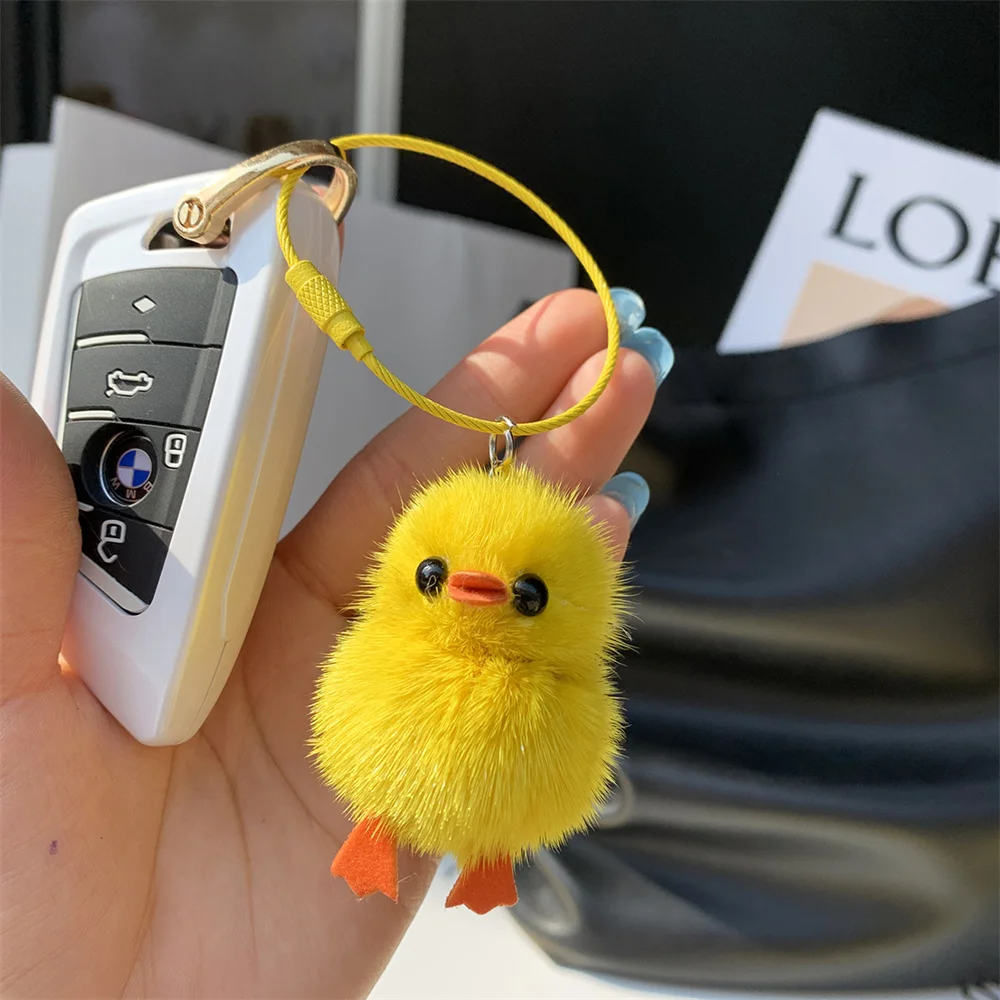 Real Mink Fur Plush Toy Duck Keychain With Unique Funny Creative Colorful Animal Key Ring For Women Gift Women Bag Car Keychain